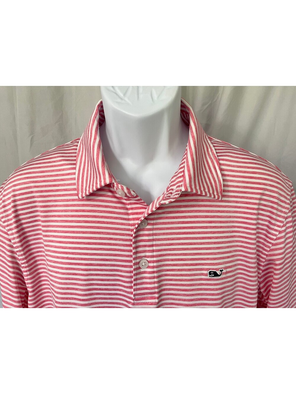 Vineyard Vines Men's Pink White Striped Performance s/s Golf Polo Shirt M